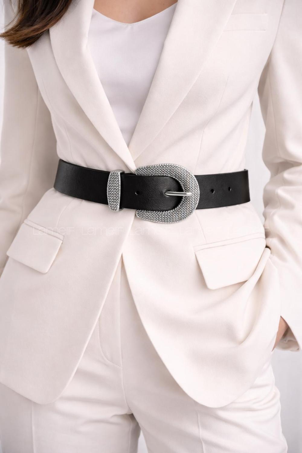 Lamelif Kadın Terra Mesh Gümüş Tokalı Suni Deri Kemer