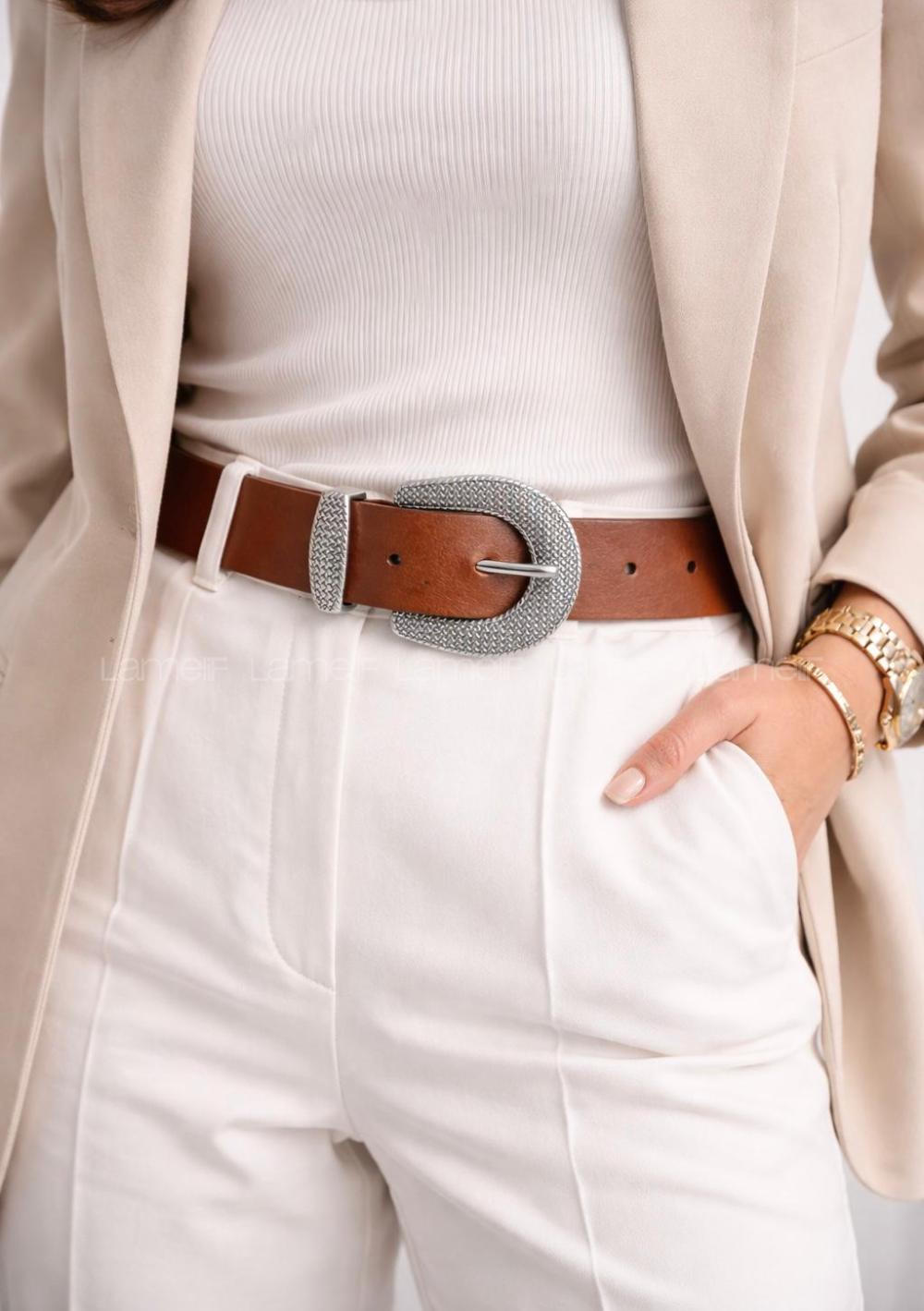 Lamelif Kadın Terra Mesh Gümüş Tokalı Suni Deri Kemer