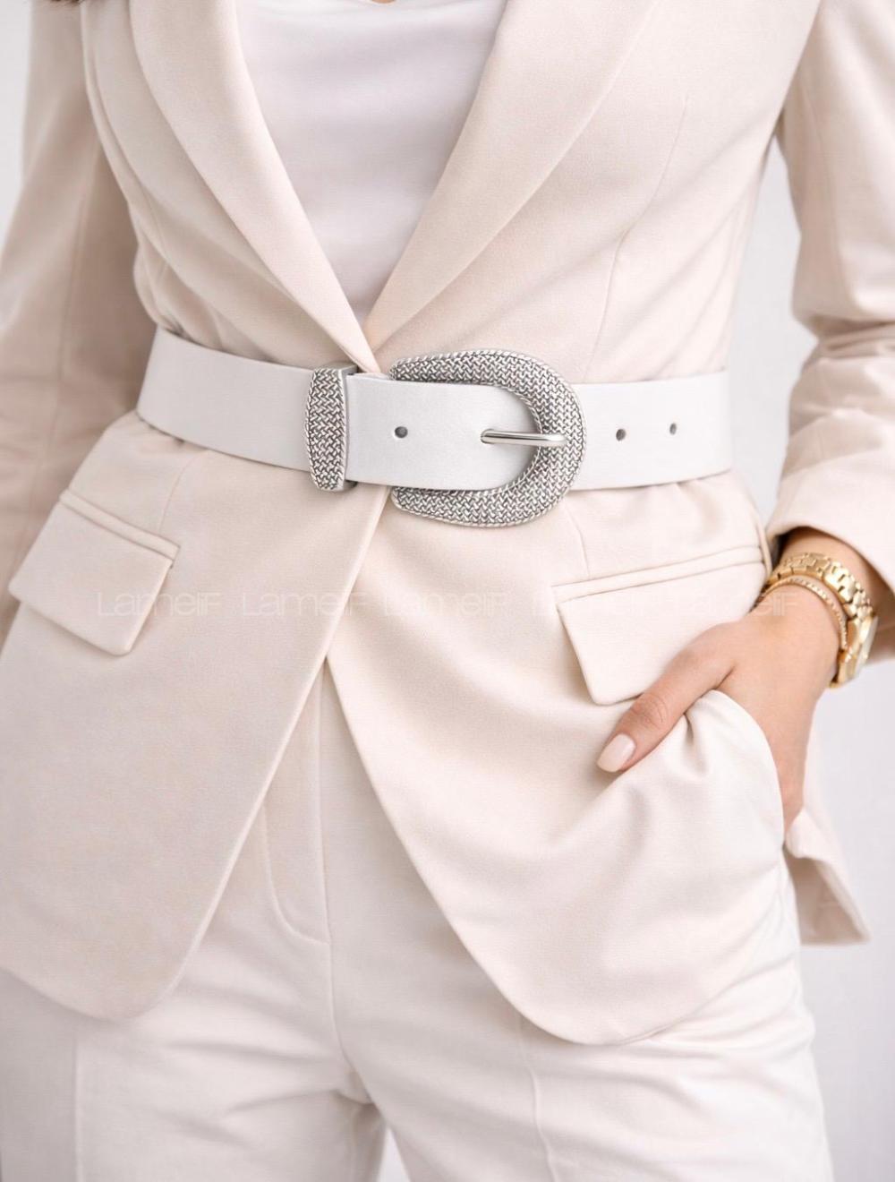 Lamelif Kadın Terra Mesh Gümüş Tokalı Suni Deri Kemer