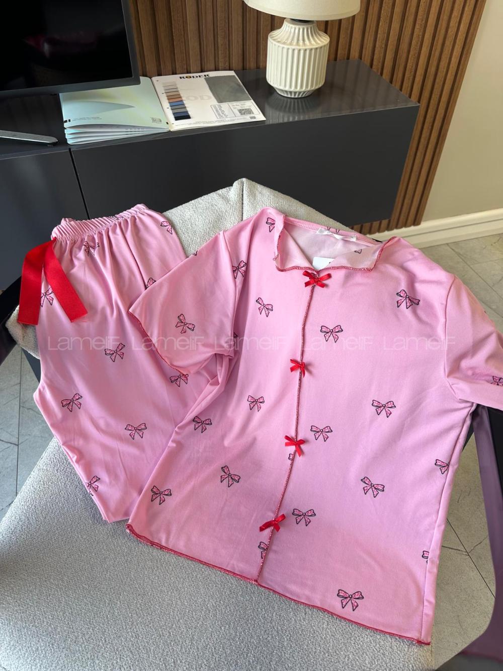 Lamelif Kadın Kurdele Özel Dikiş Pijama Takımı