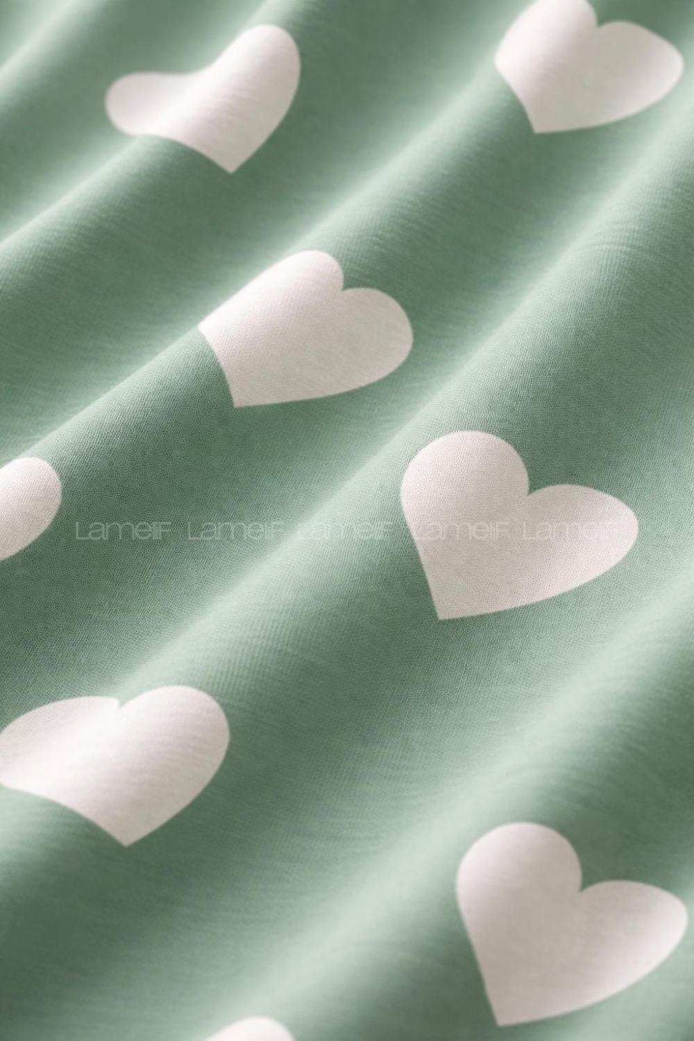 Lamelif Kadın Milan Kumaş  Kalp Desenli Pijama Takımı