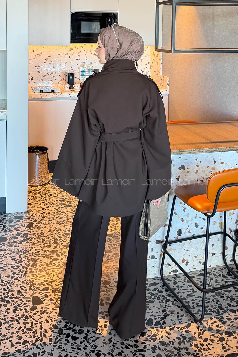 Lamelif Bağlama Detaylı İkili Takım Acı Kahve