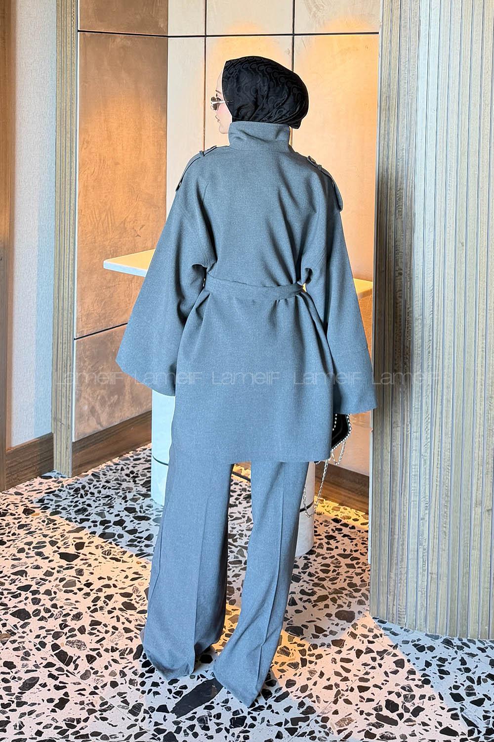 Lamelif Bağlama Detaylı İkili Takım Gri