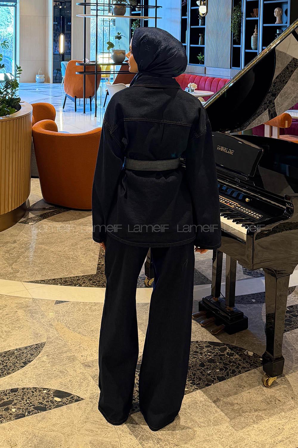 Lamelif Bağlama Detaylı Kot Takım Kot Mavisi