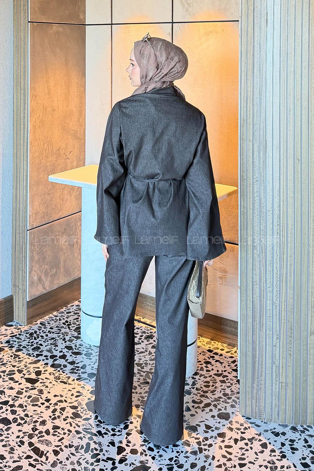 Dark Brown Shirt Collar Long Arm Elastan Polyester Regular Trousers Comfortable Suit