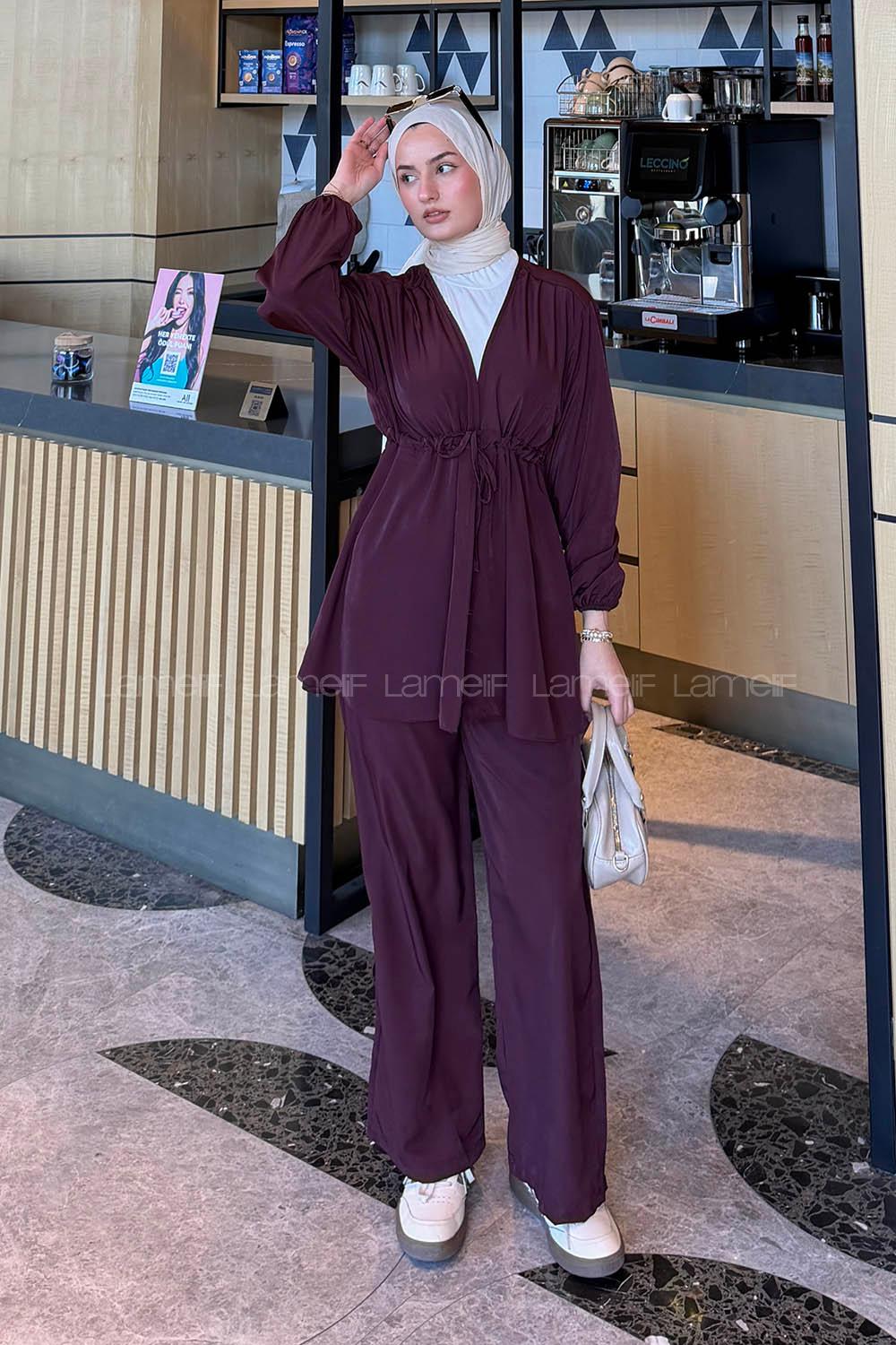 Lamelif Bağlama Detaylı Takım Bordo