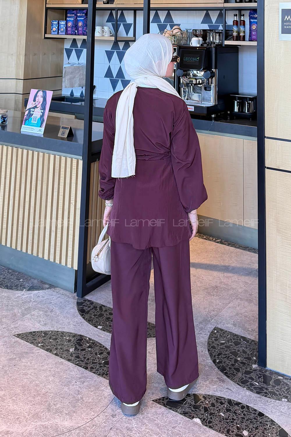 Lamelif Bağlama Detaylı Takım Bordo