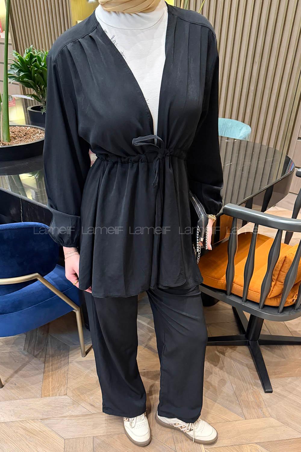 Lamelif Bağlama Detaylı Takım Siyah