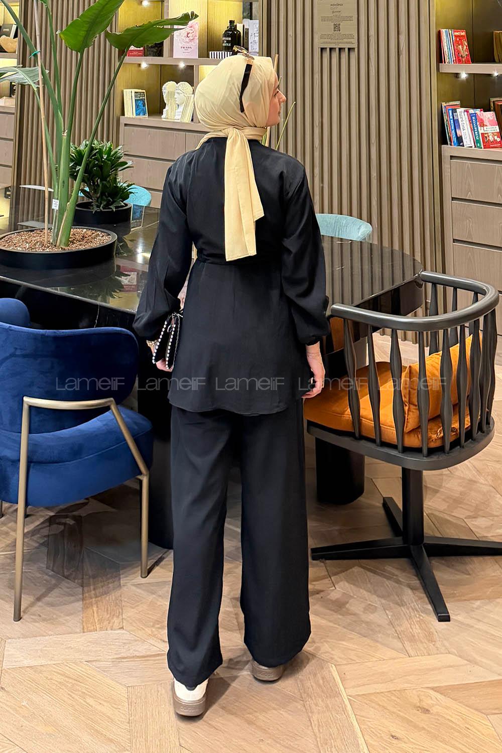 Lamelif Bağlama Detaylı Takım Siyah