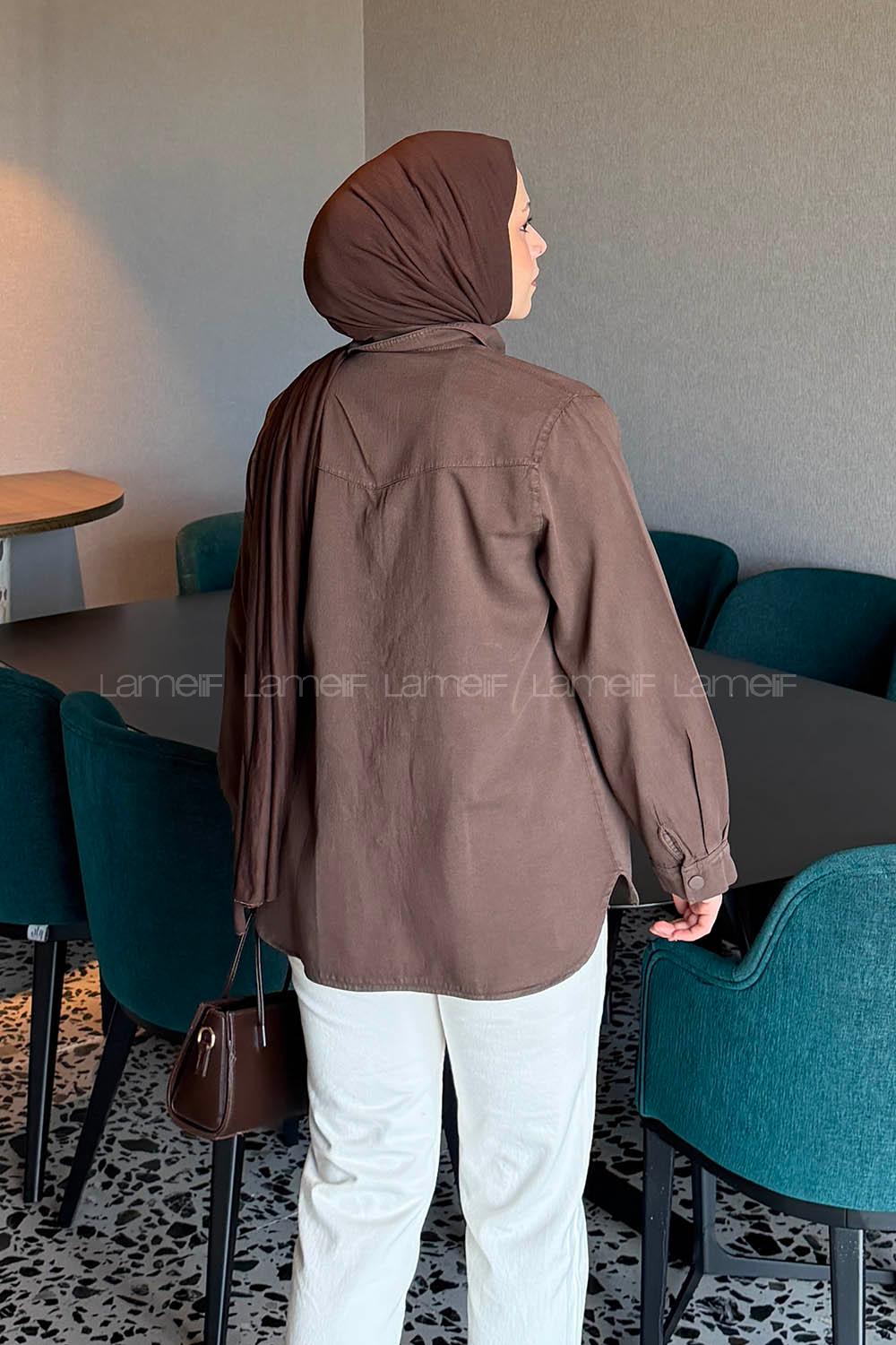 Dark Brown Shirt Collar Long Arm Cotton Shirt