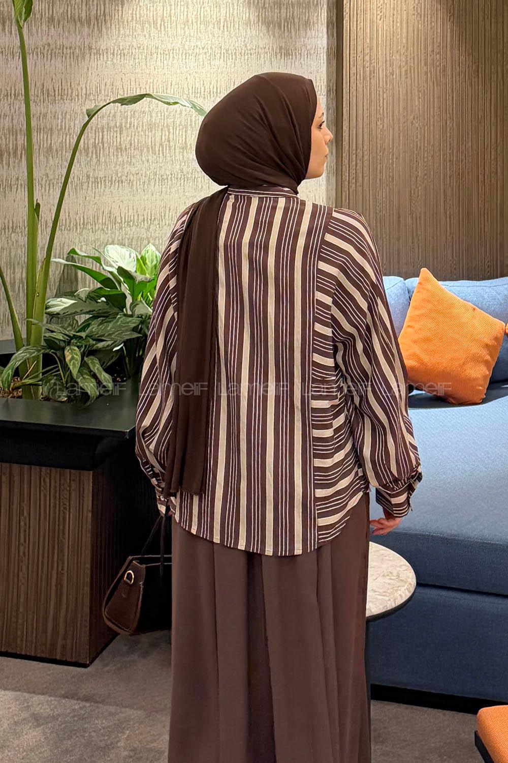 Lamelif Çizgi Detaylı Gömlek Acı Kahve