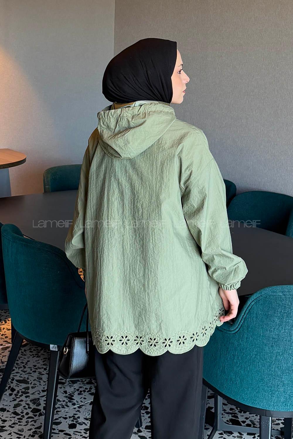 Lamelif Fisto Detaylı Kapüşonlu Yağmurluk Haki