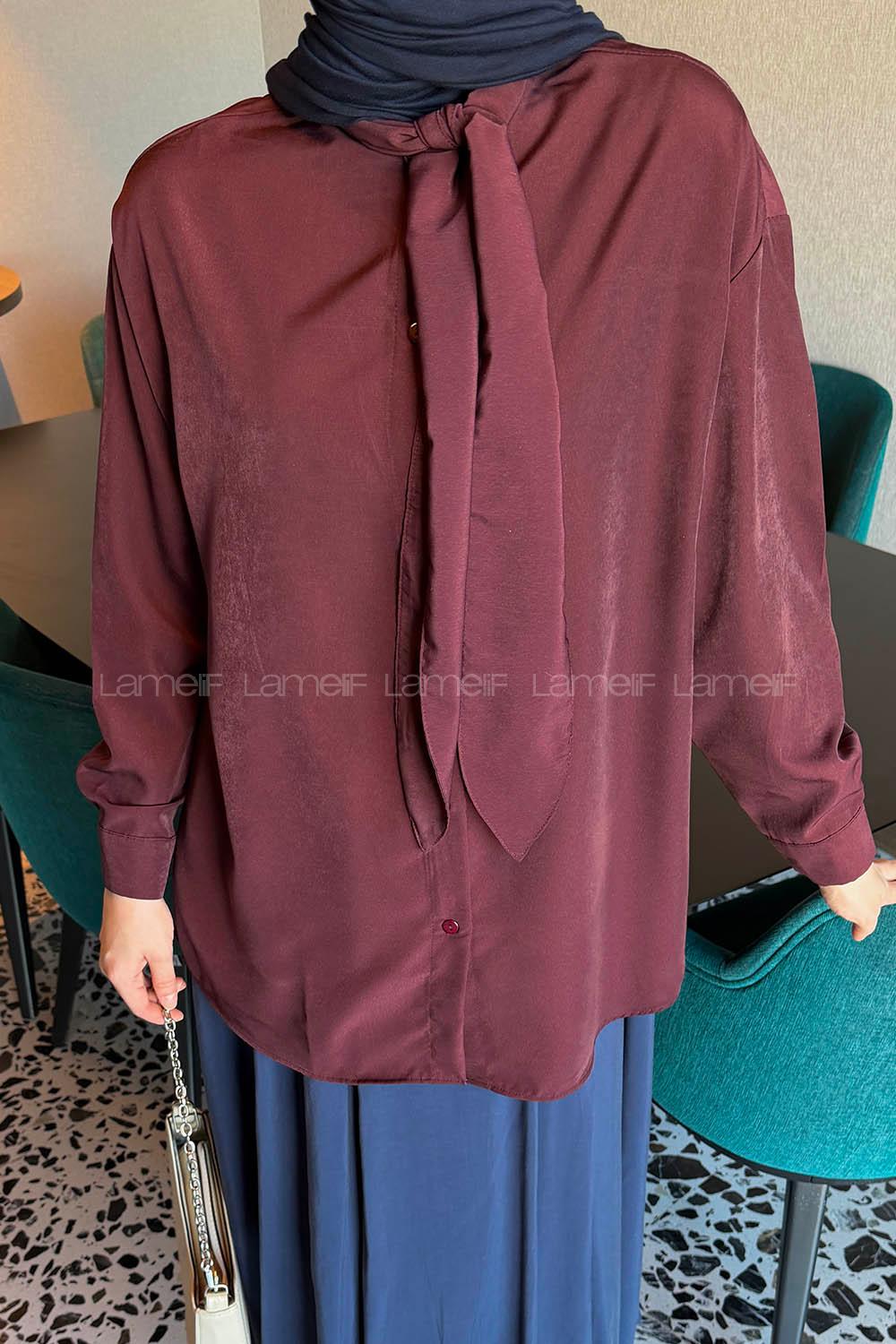 Lamelif Fular Yaka Gömlek Bordo