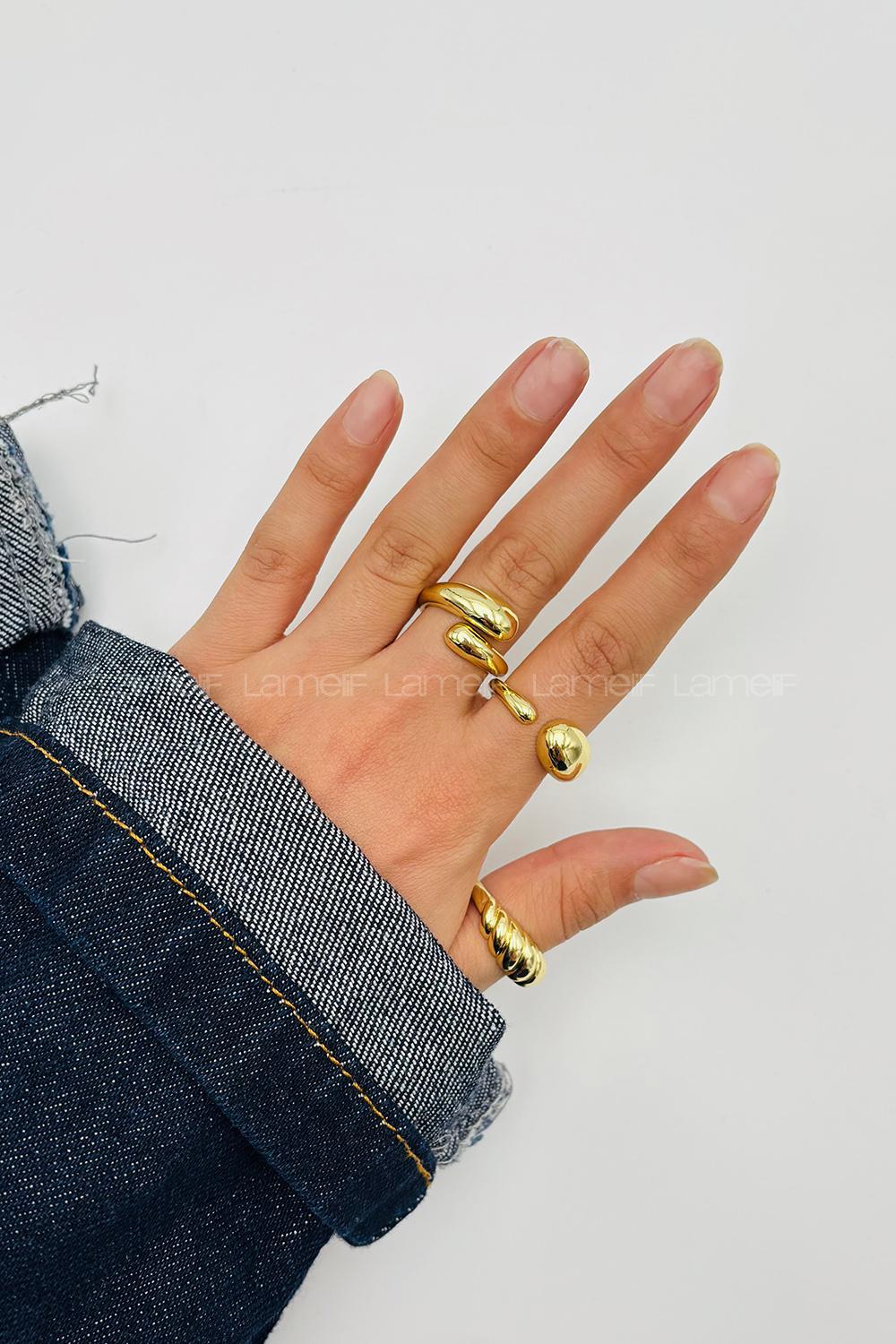 Lamelif Gold 3lü Bombe Yüzük Seti