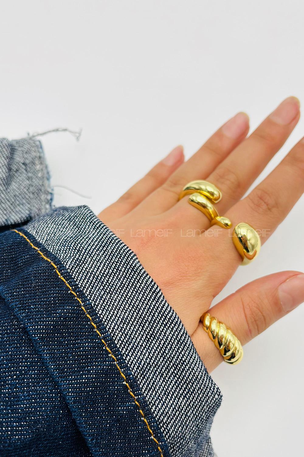 Lamelif Gold 3lü Bombe Yüzük Seti