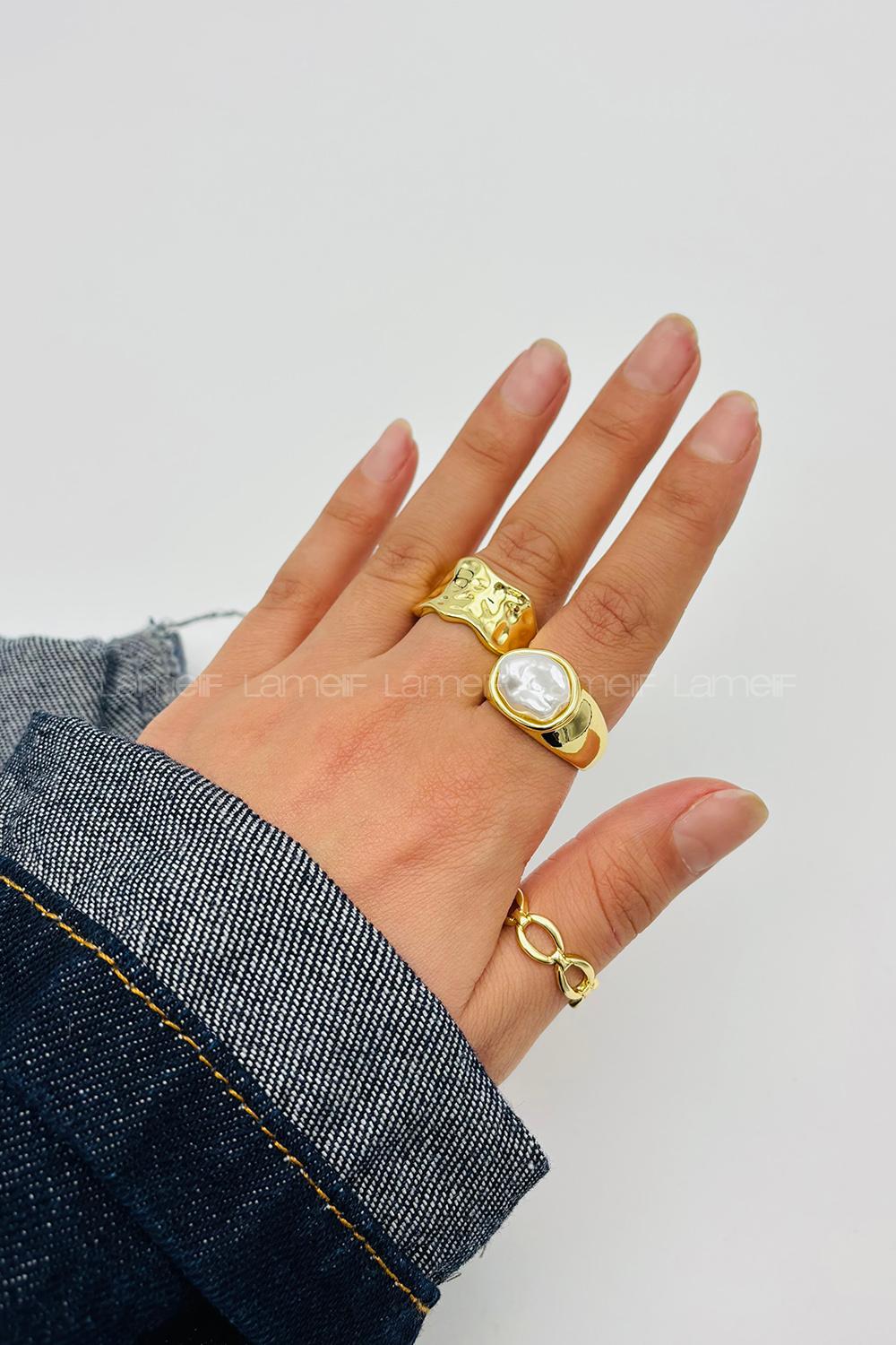 Lamelif Gold 3lü Bombe Yüzük Seti