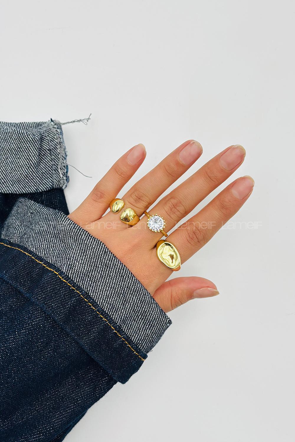 Lamelif Gold 3lü Bombe Yüzük Seti