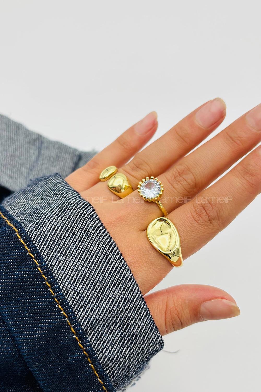 Lamelif Gold 3lü Bombe Yüzük Seti