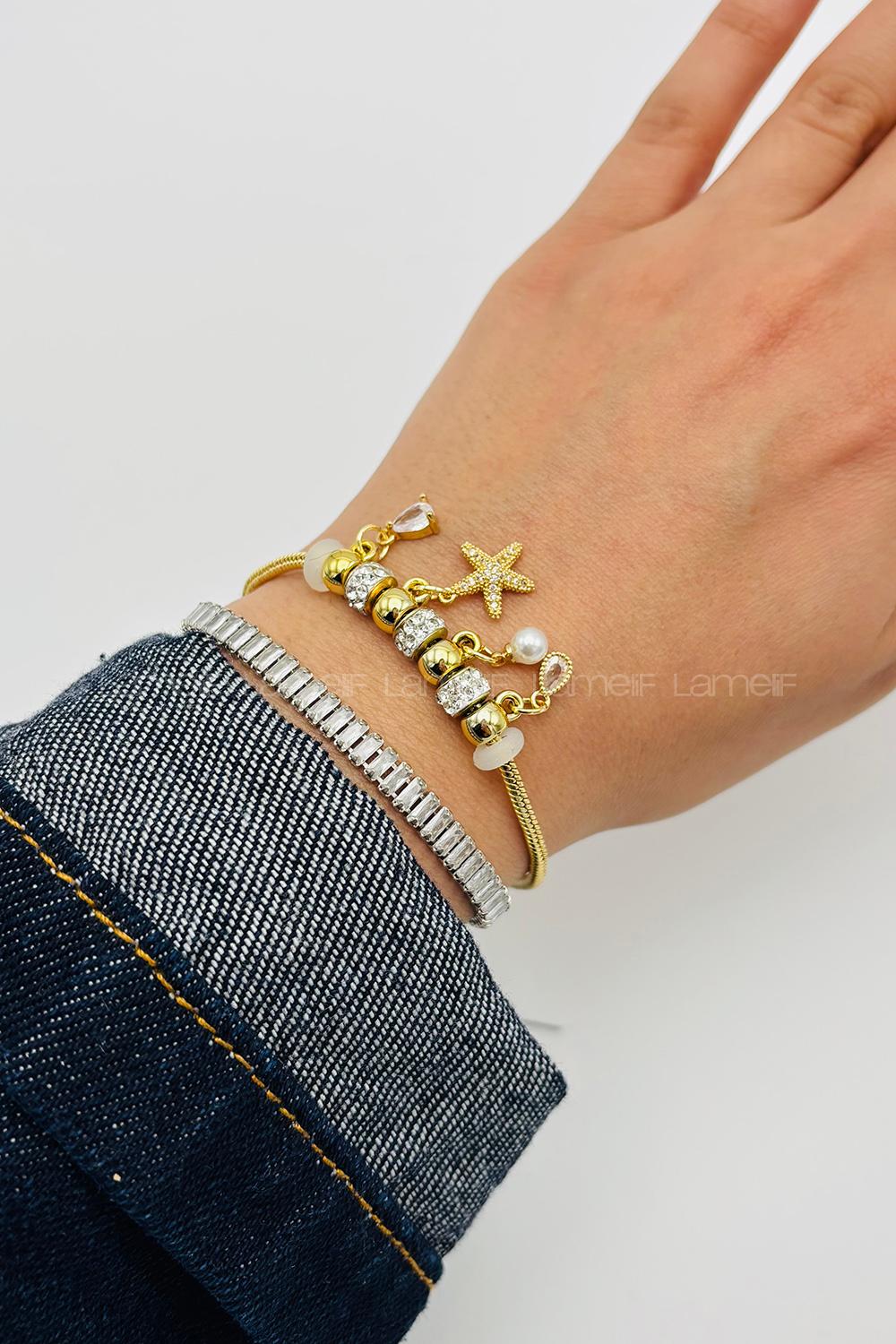 Lamelif Gold Yıldız Charmlı Pandora Bileklik