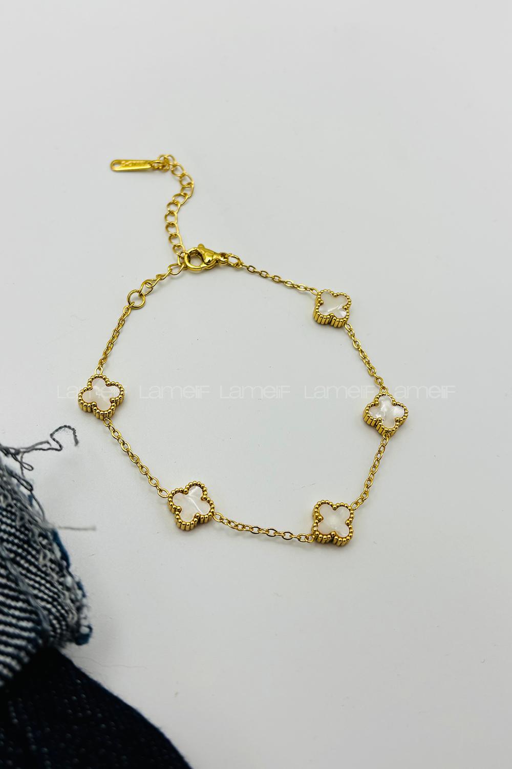 Lamelif Gold Zarif Yonca Sıralı Bileklik