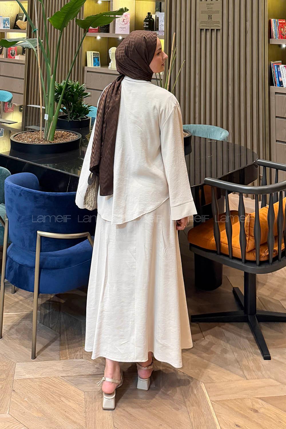 Lamelif Gömlek-Etek Tesettür Takım Bej