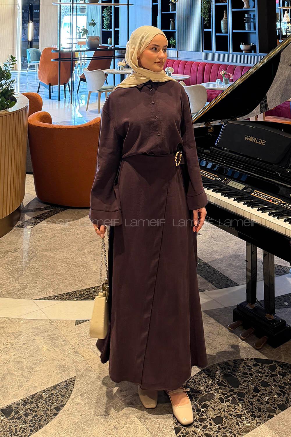 Lamelif Gömlek-Etek Tesettür Takım Mürdüm