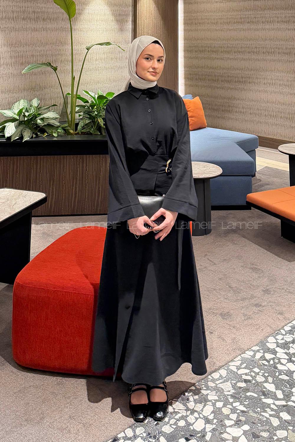 Lamelif Gömlek-Etek Tesettür Takım Siyah