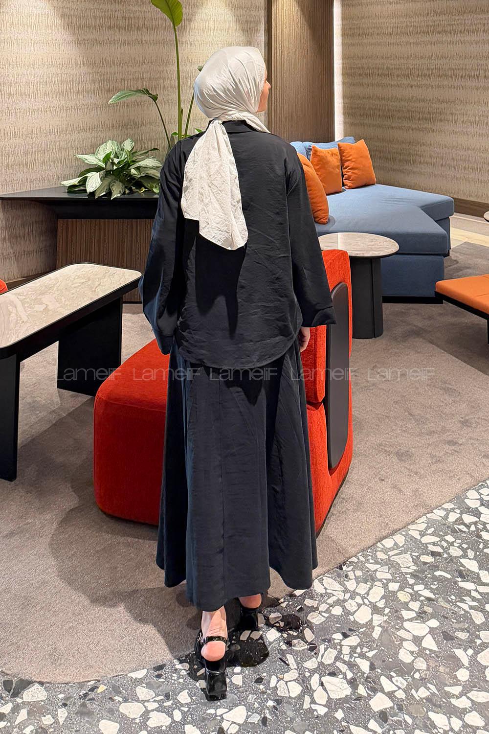 Lamelif Gömlek-Etek Tesettür Takım Siyah