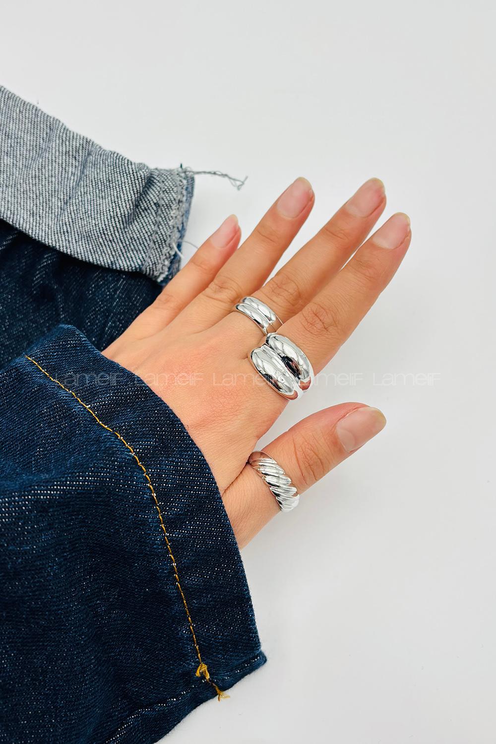 Lamelif Gümüş 3lü Bombe Yüzük Seti