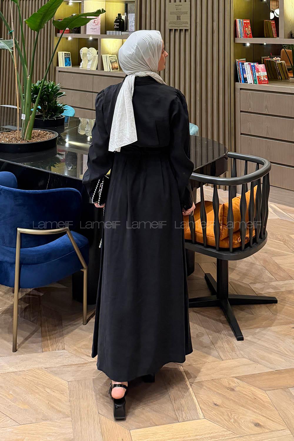 Black Shirt Collar Cotton Lycra Dresess