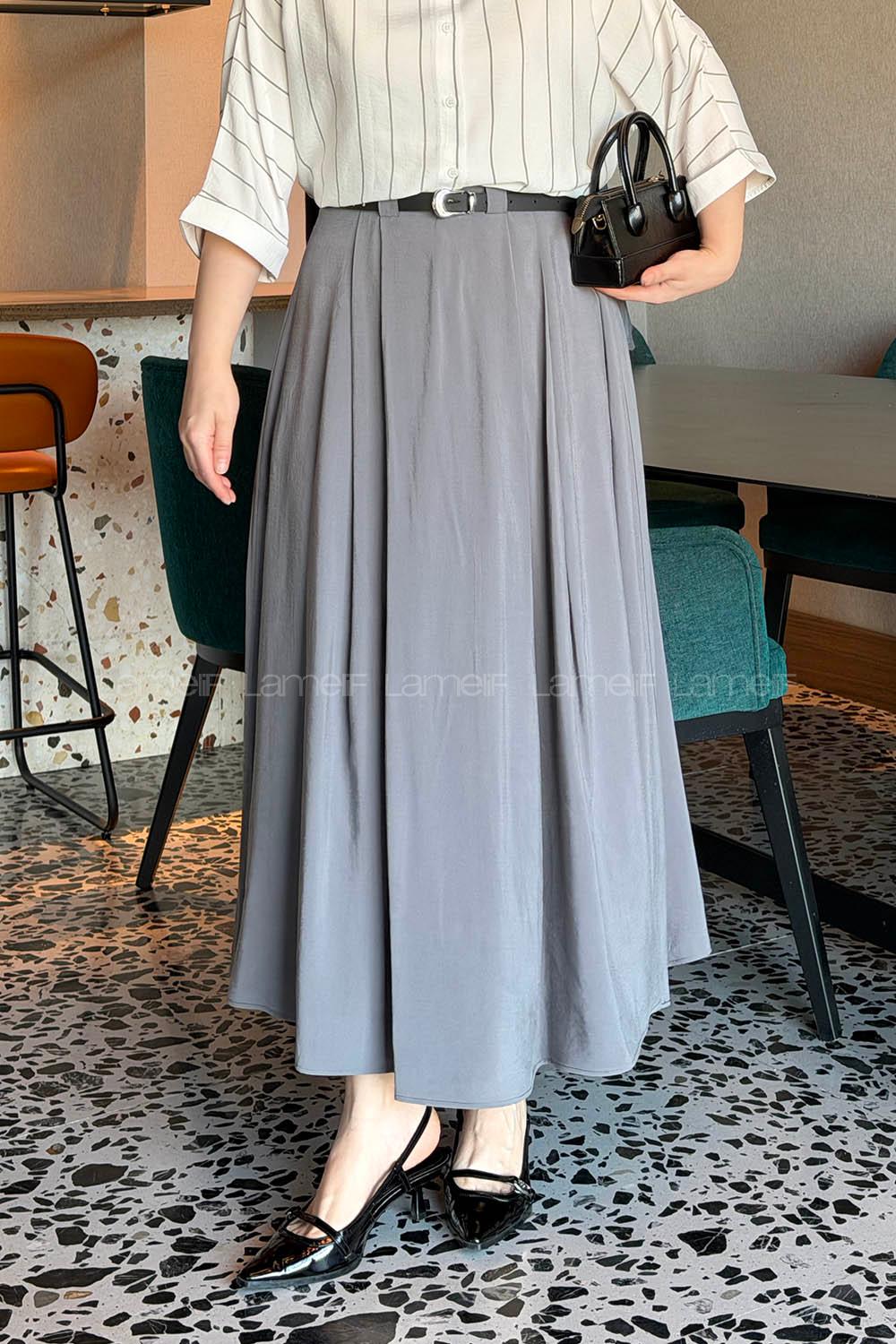 Lamelif Pileli Kemerli Etek Antrasit