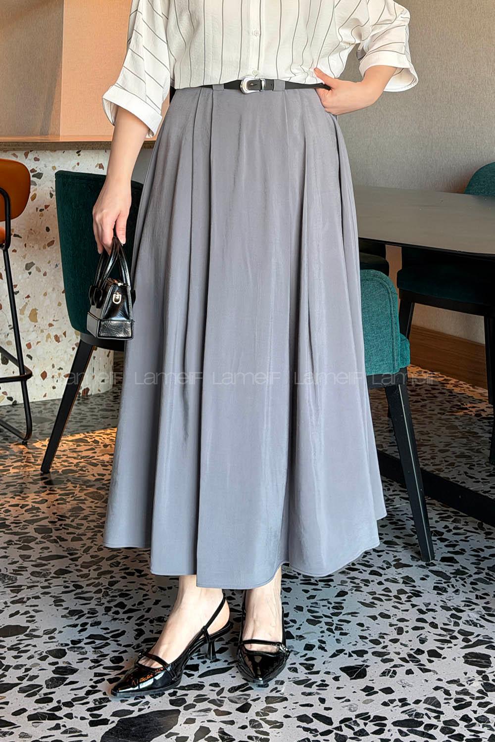 Lamelif Pileli Kemerli Etek Antrasit