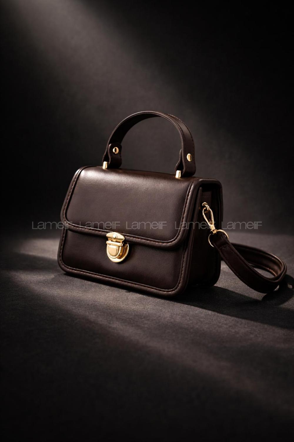 Lamelif Velza Kilit Toka Detaylı Şık Çanta Acı Kahve