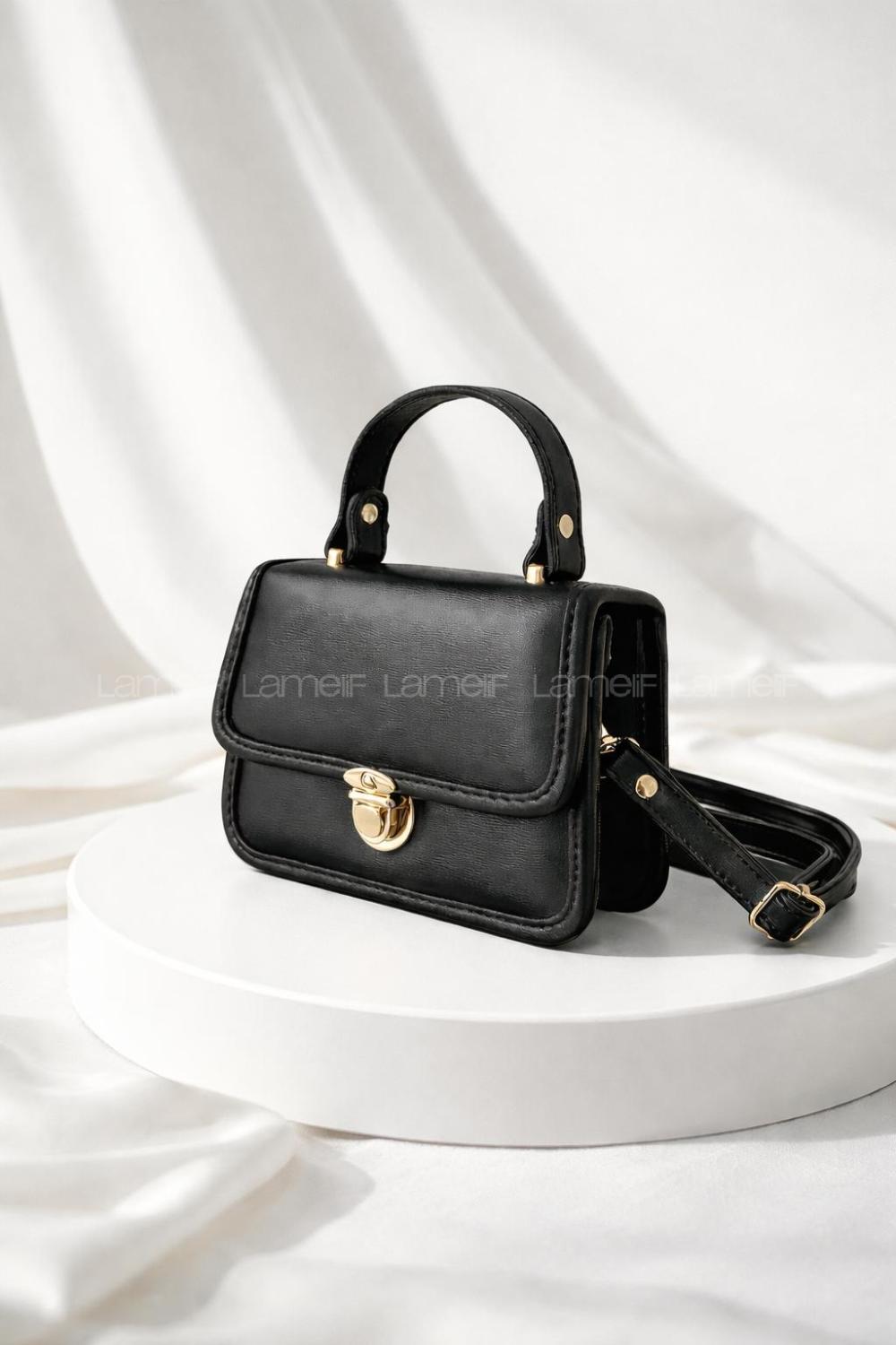 Lamelif Velza Kilit Toka Detaylı Şık Çanta Siyah