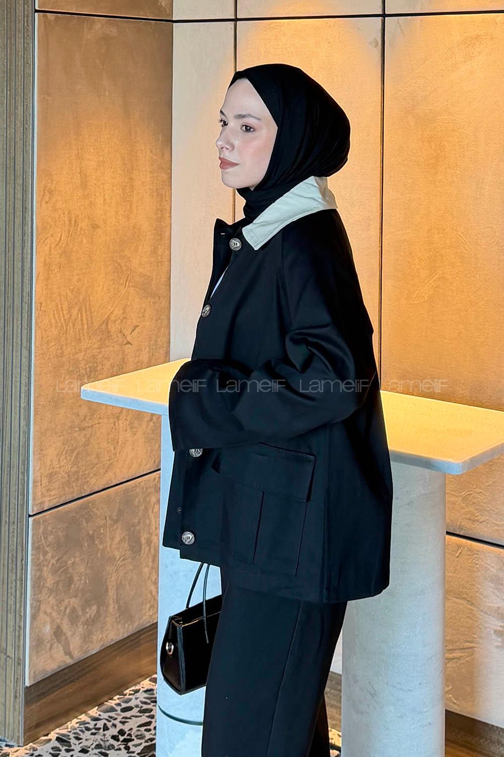 Black Shirt Collar Long Arm Cotton Jacket