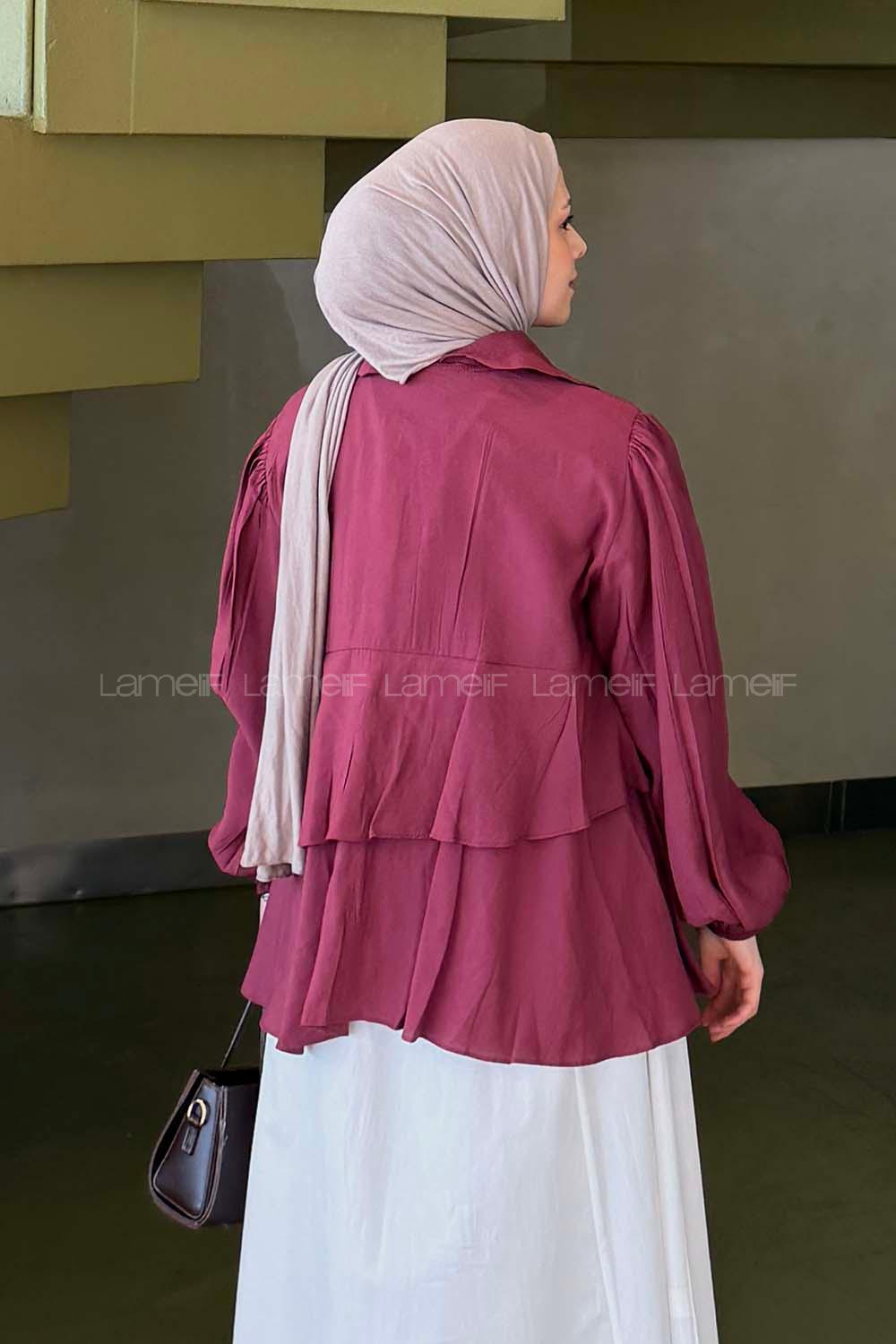 Claret Red Peter Pan Collar Long Arm Modal Shirt