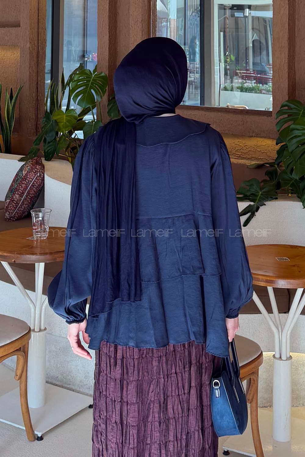 Navy Blue Peter Pan Collar Long Arm Modal Shirt