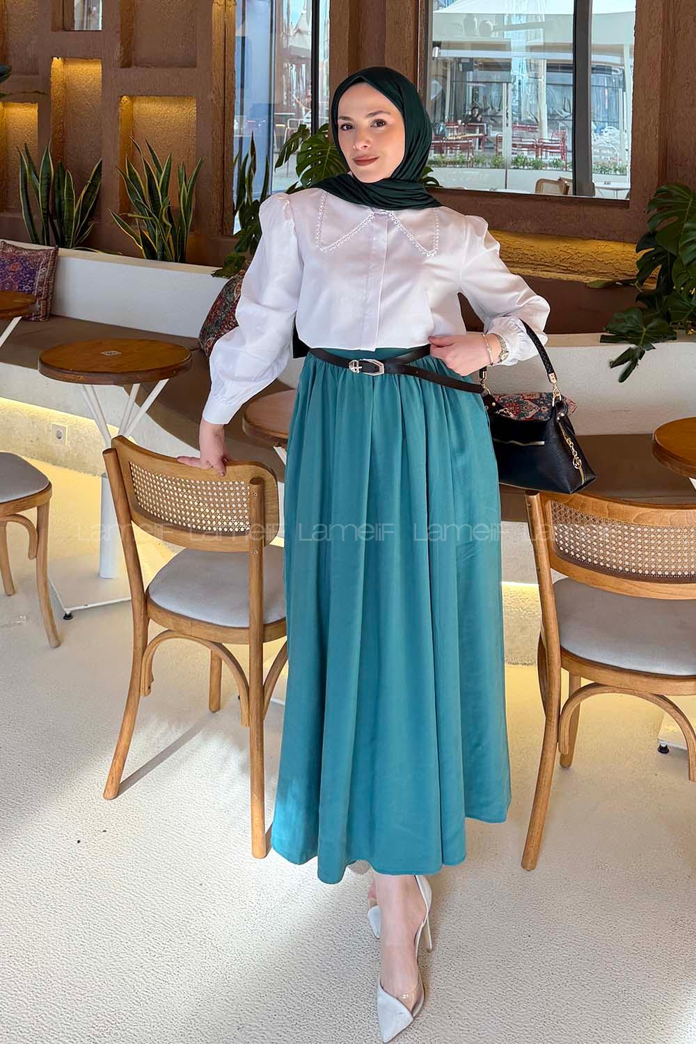 Lamelif Bebe Yaka Dantel Dikişli Gömlek Beyaz