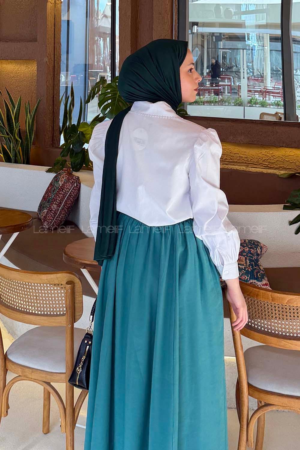 Lamelif Bebe Yaka Dantel Dikişli Gömlek Beyaz