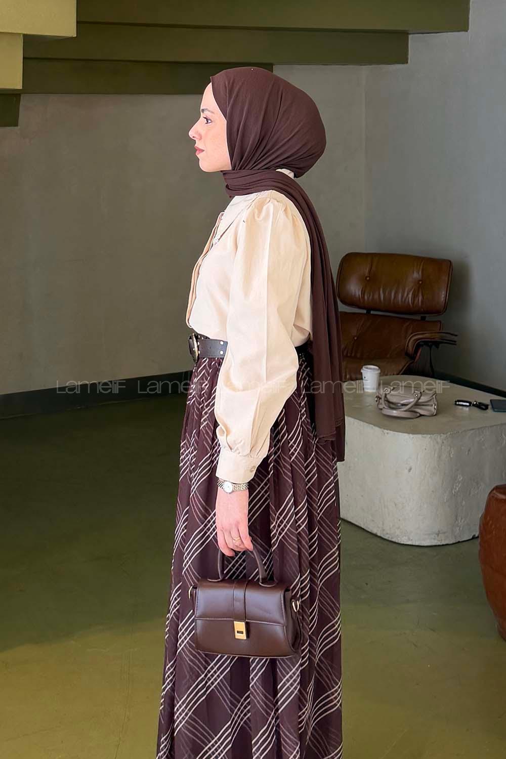 Cream Peter Pan Collar Long Arm Viscose Fabric Shirt