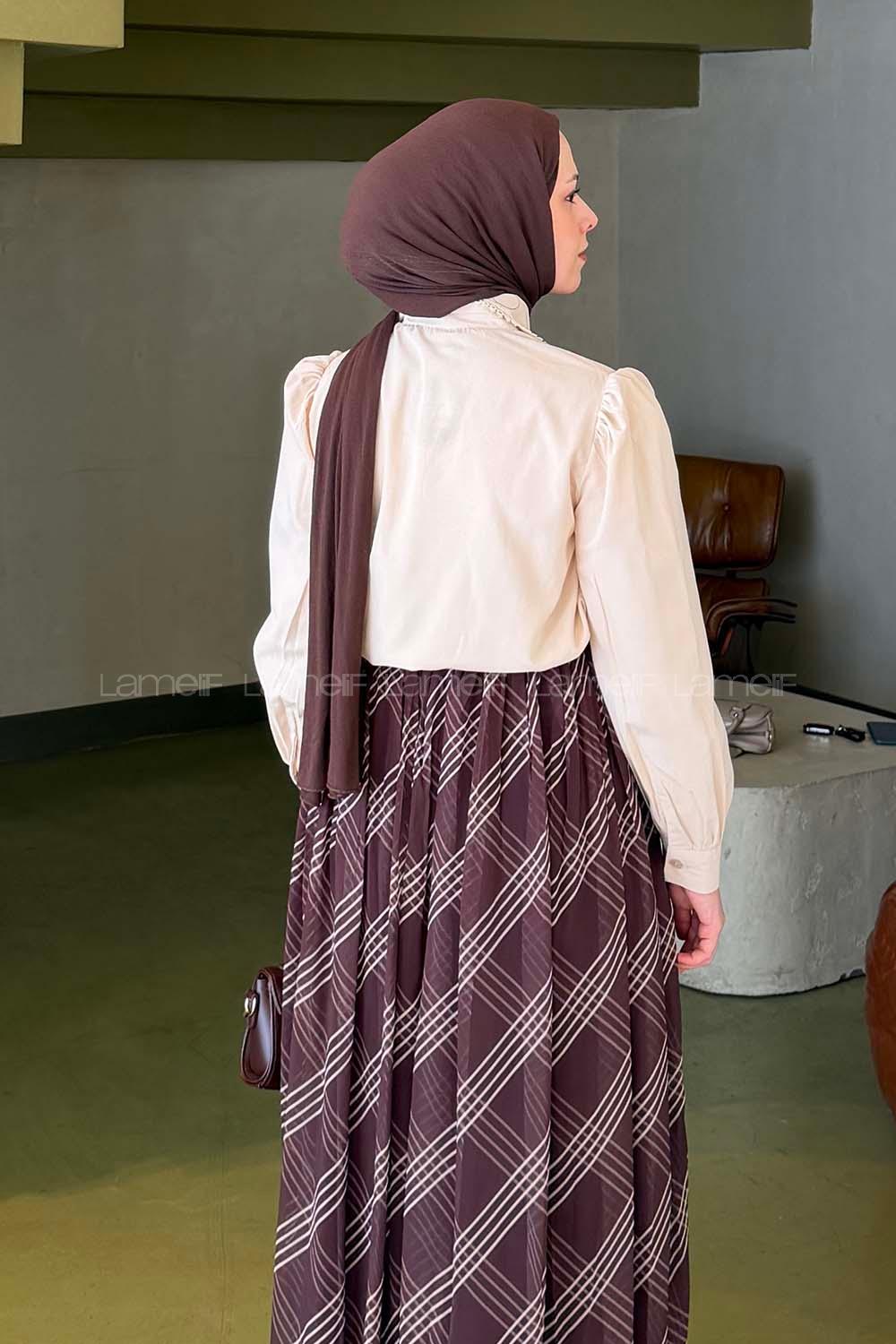 Cream Peter Pan Collar Long Arm Viscose Fabric Shirt