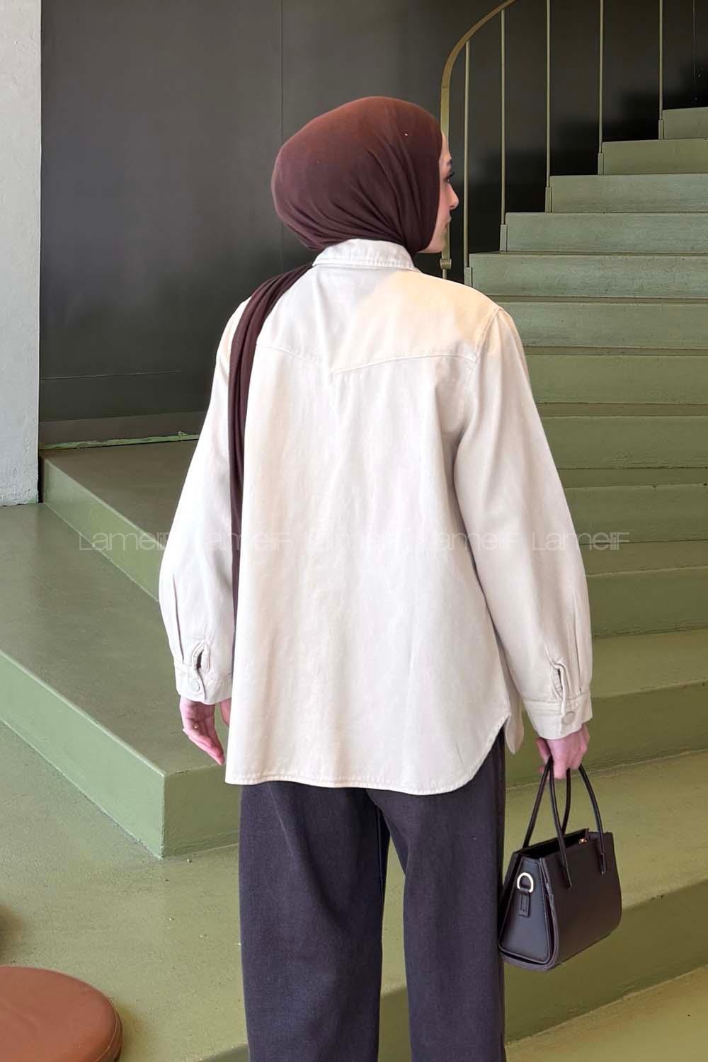 Lamelif Çıtçıtlı Gabardin Gömlek Bej