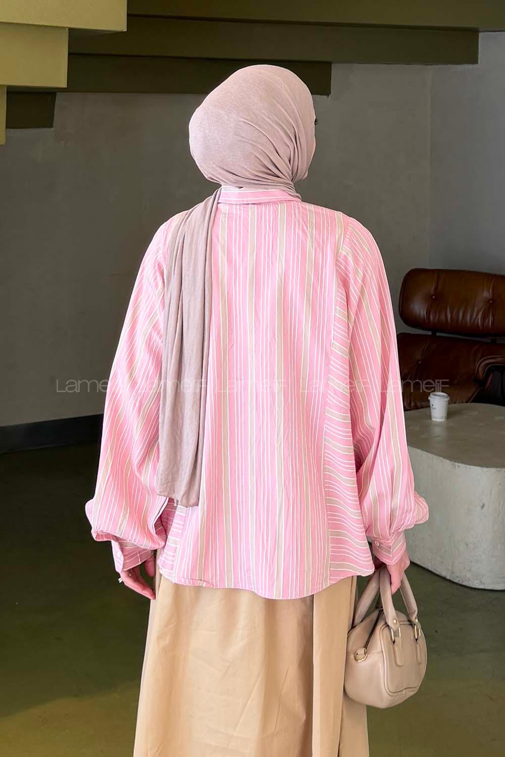 Pink Shirt Collar Long Arm Viscose Fabric Shirt