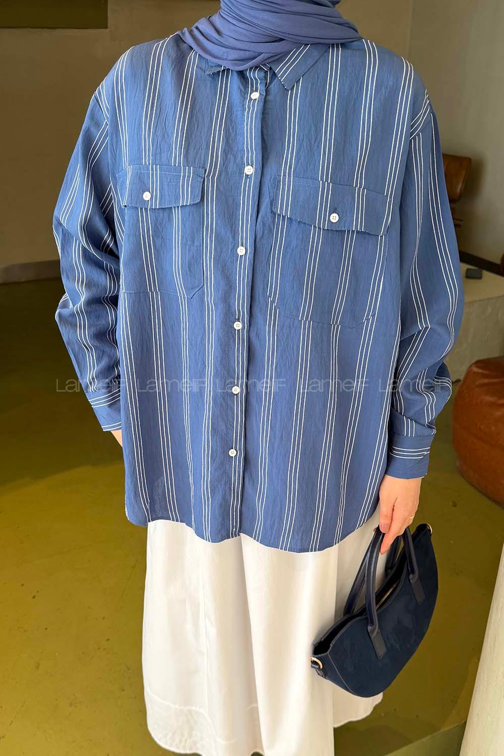 Indigo Shirt Collar Long Arm Viscose Fabric Shirt