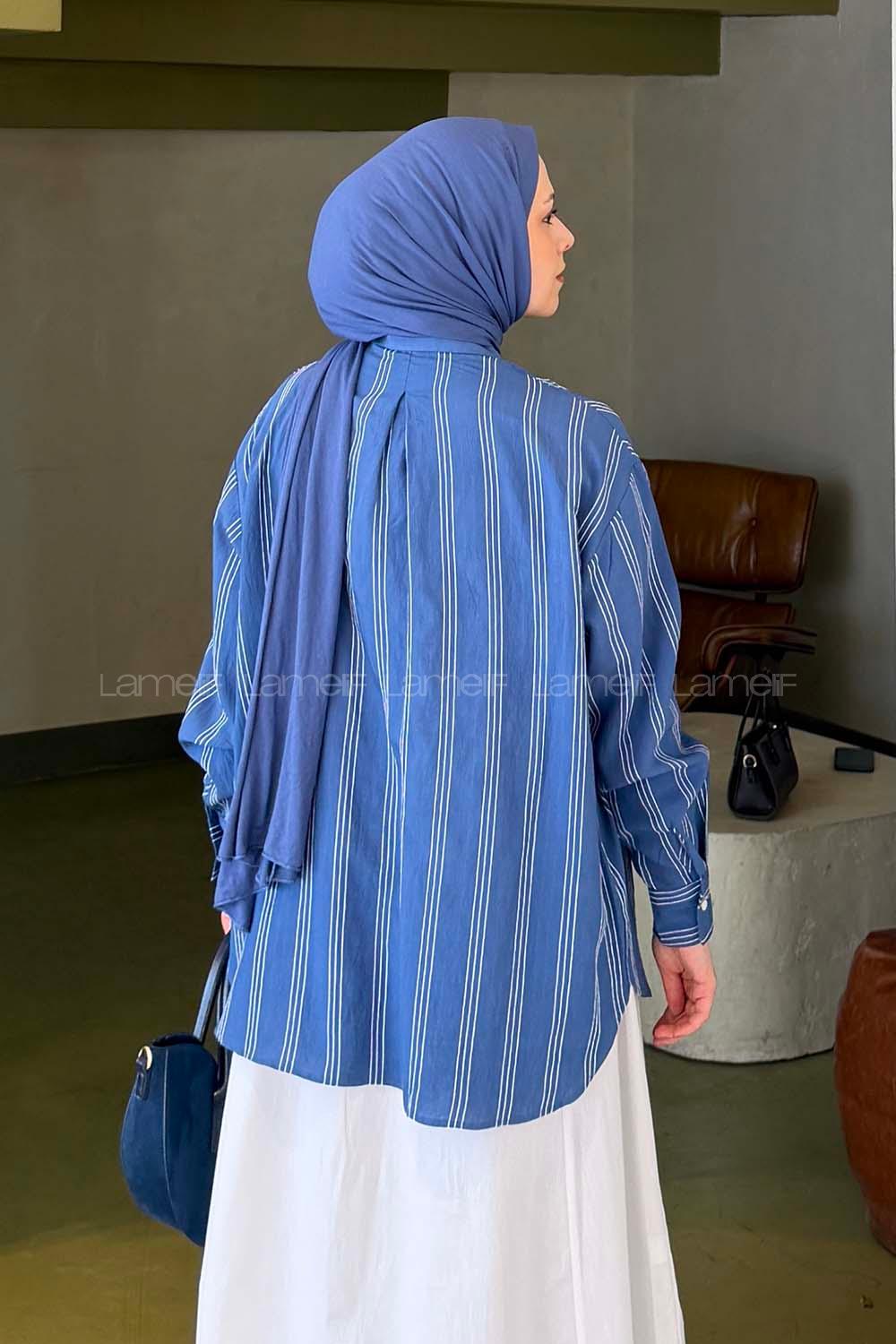 Indigo Shirt Collar Long Arm Viscose Fabric Shirt