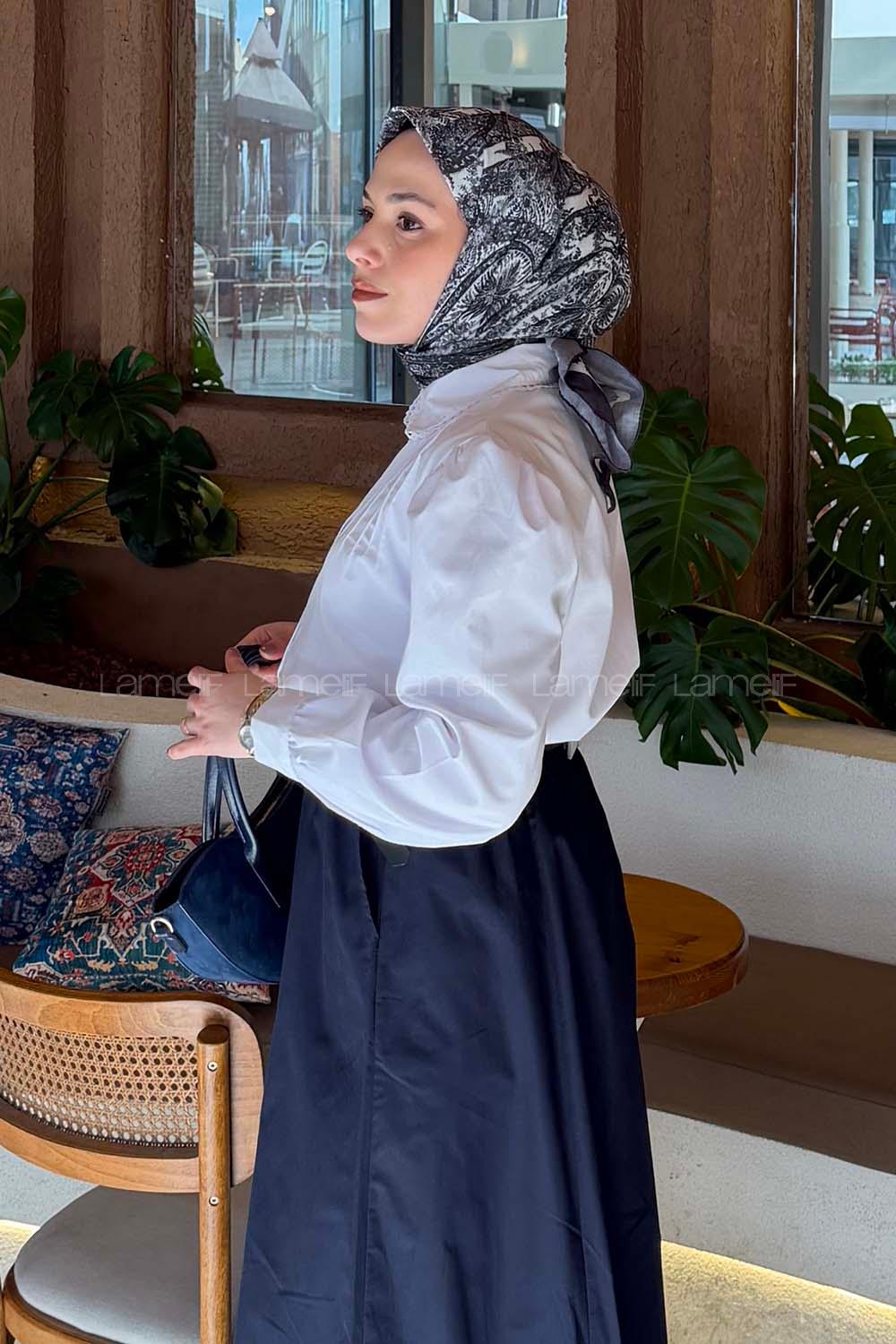 White Shirt Collar Long Arm Viscose Fabric Shirt