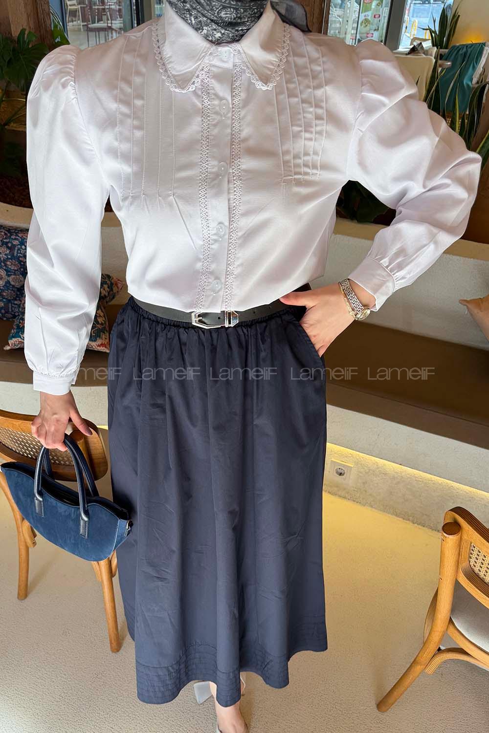 White Shirt Collar Long Arm Viscose Fabric Shirt