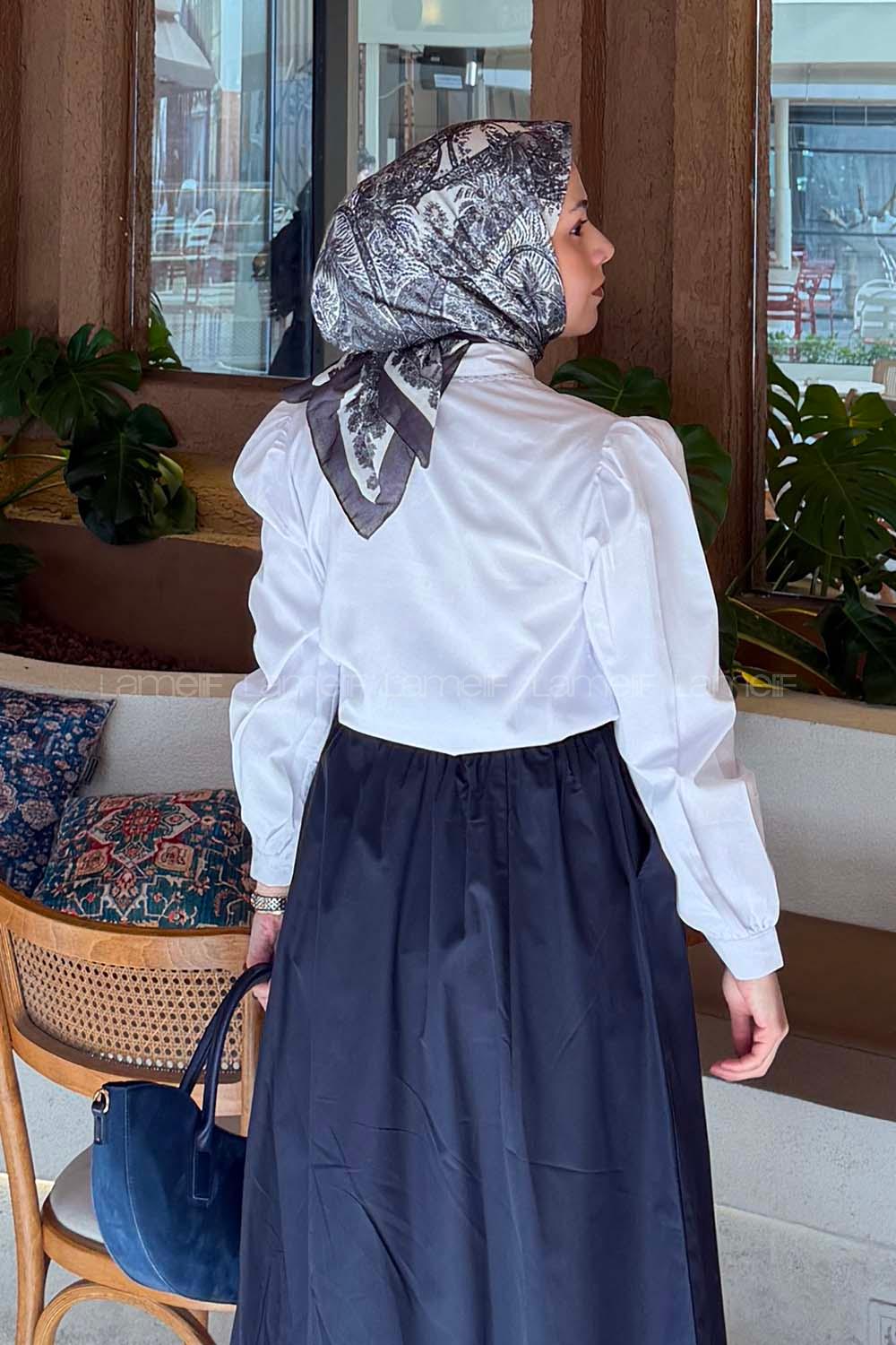 White Shirt Collar Long Arm Viscose Fabric Shirt