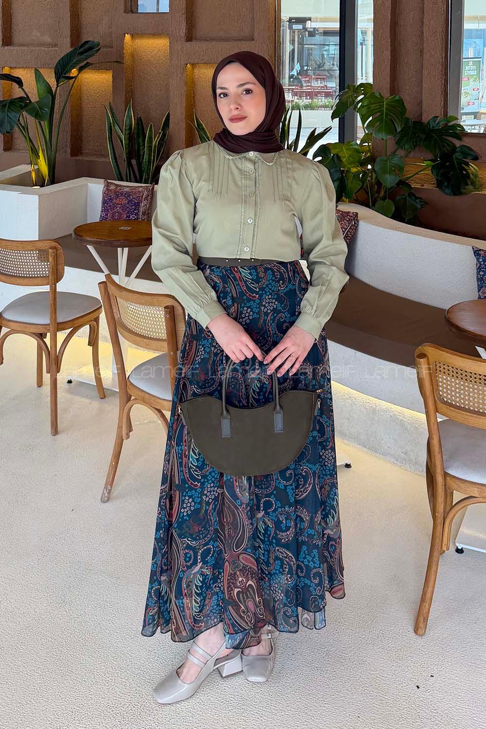 Plum Green Shirt Collar Long Arm Viscose Fabric Shirt