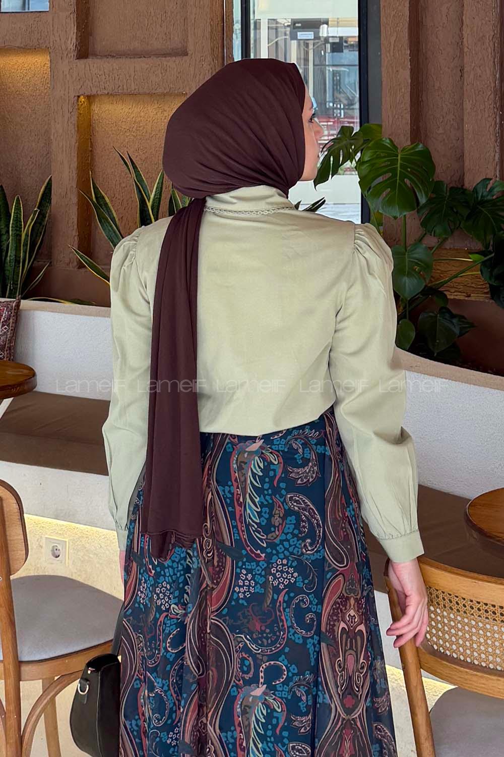 Plum Green Shirt Collar Long Arm Viscose Fabric Shirt